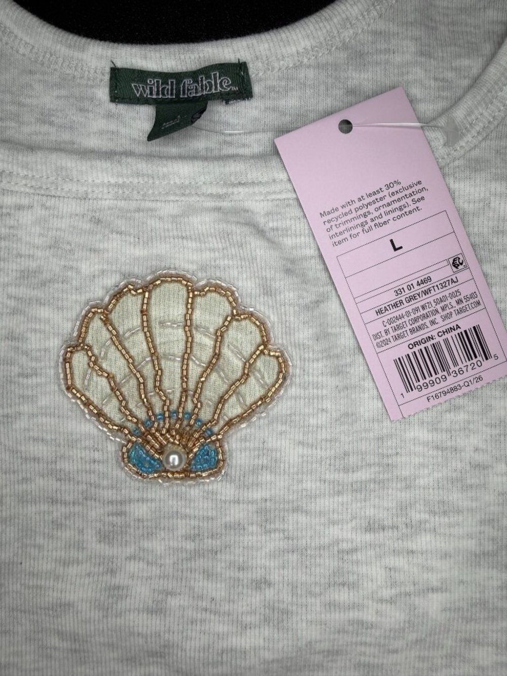Wild Fable Heather Gray Ribbed Tank Top with Beaded Seashell - Picture 4 of 5